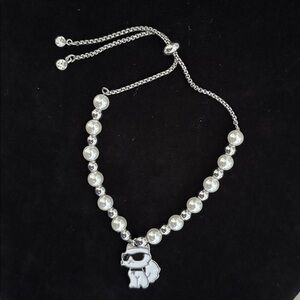 Karl Lagerfeld Choupette Cat Charm Silver Beaded Slider Bracelet